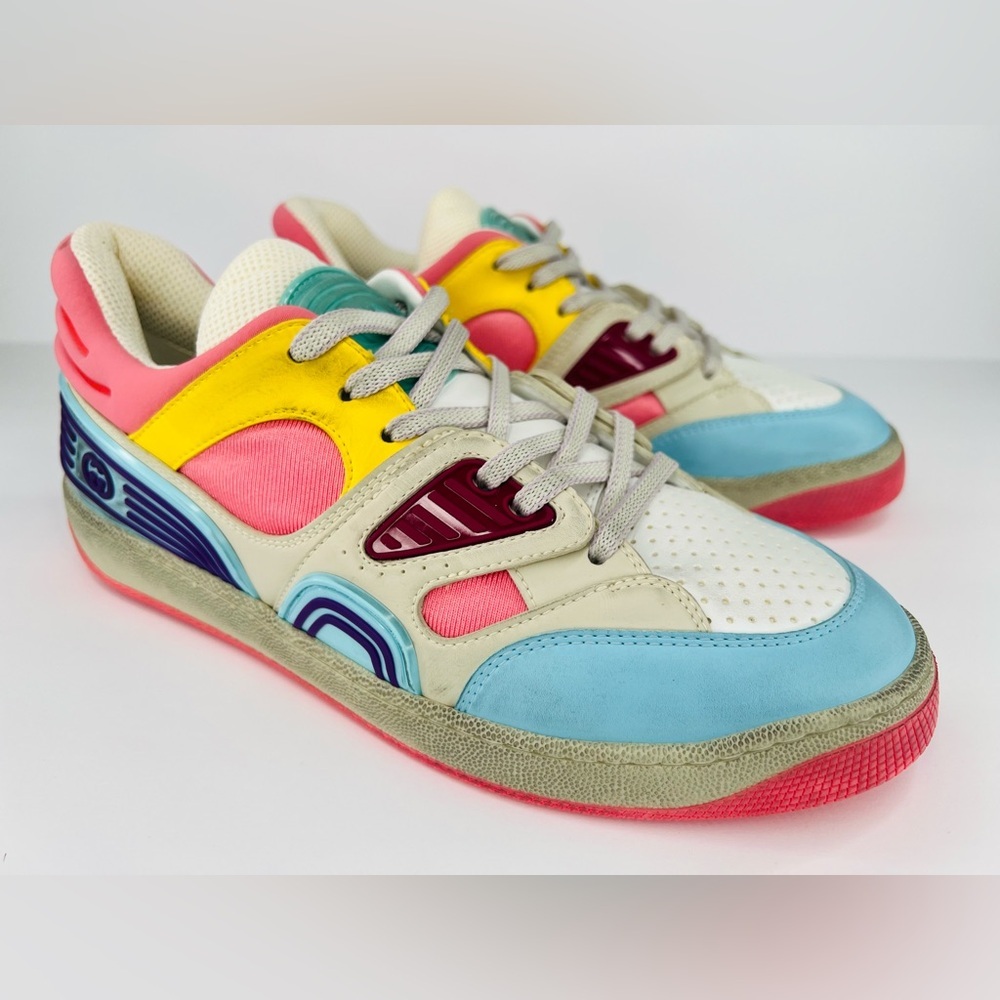 GUCCI Basket Low Top GG Demetra Vegan Distressed Basketball Sneakers EU 40.5 - Picture 12 of 12